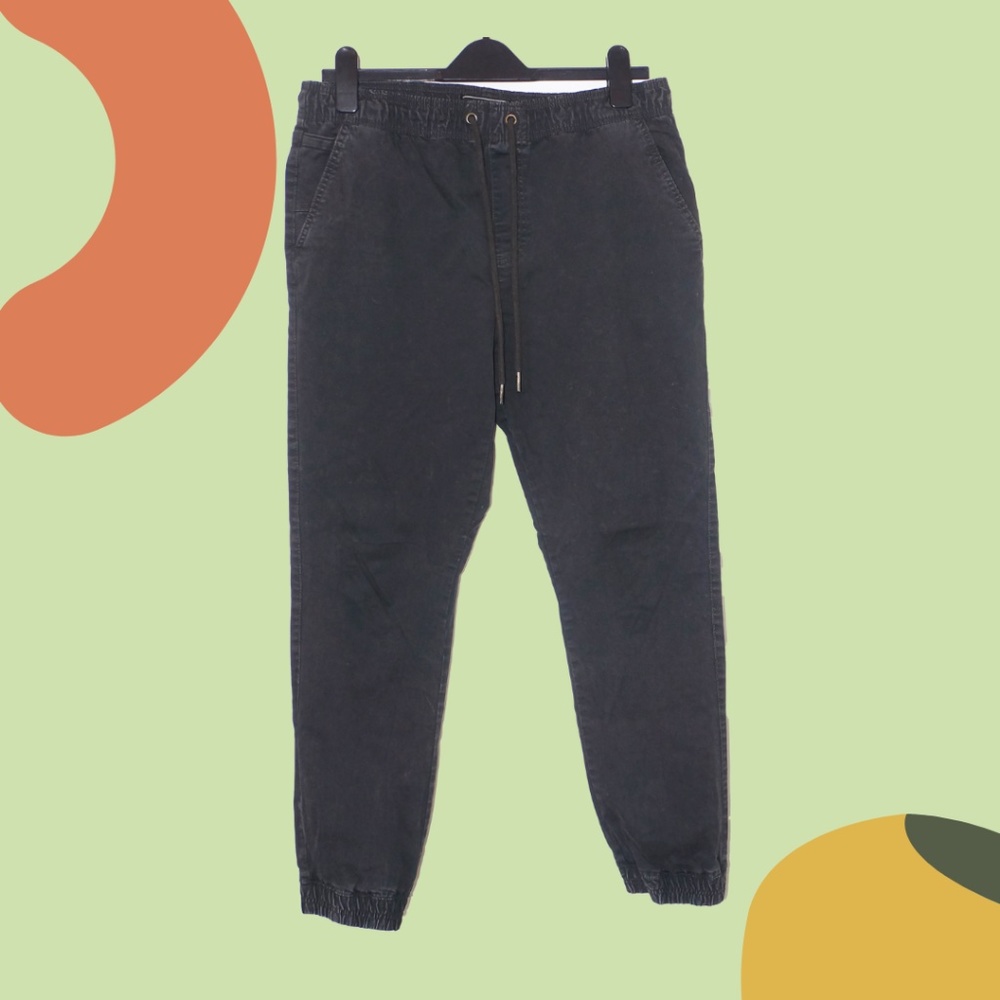 Forever 21 Men's Black Cargo Cotton Joggers Drawstring Waist 5 pockets